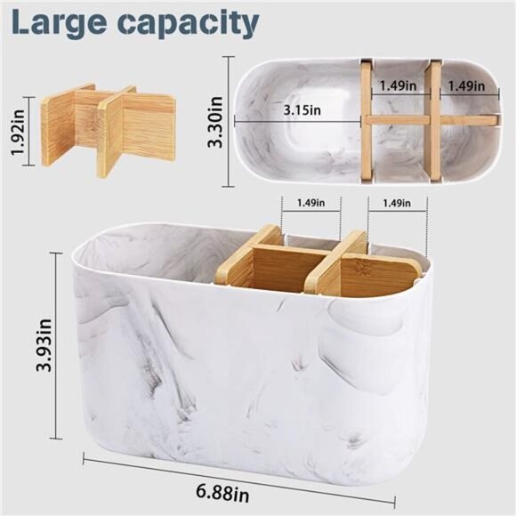 Toothbrush Holders for Bathrooms, 5 Slots Bamboo Toothbrush Holder Kids - Picture 5 of 6